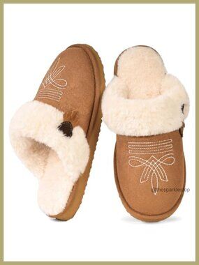 Women's Western Cowboy Boot Slippers Faux Suede Faux Fur Memory Foam